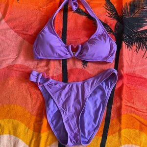 wild fable Lavender Ribbed Bikini Set with Heart Hardware